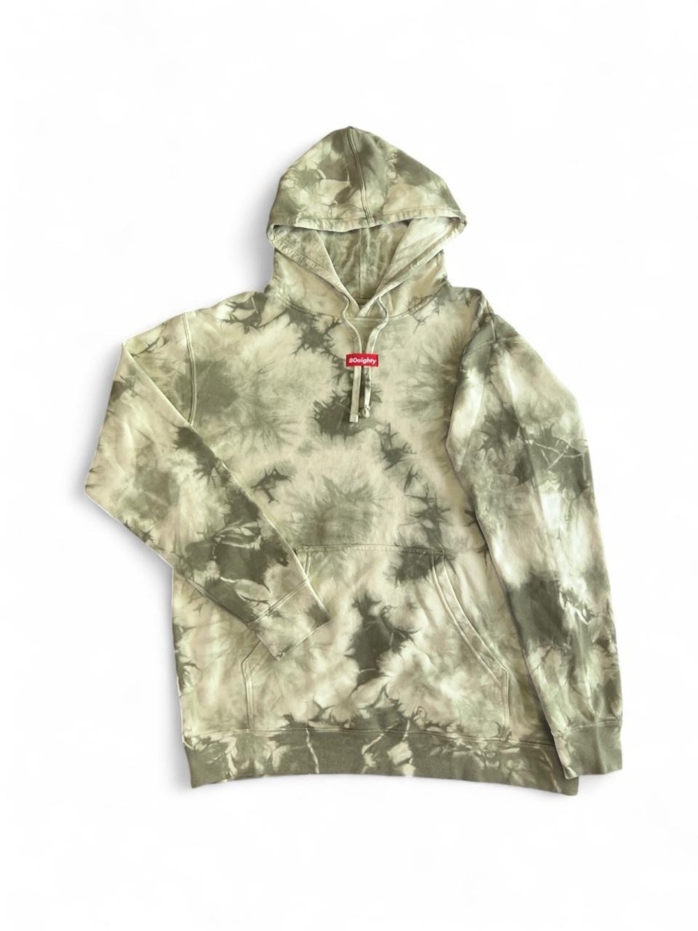 80eighty Olive Green Tie Dye Hoodie Men’s Large embroidered Logo Patch Cozy